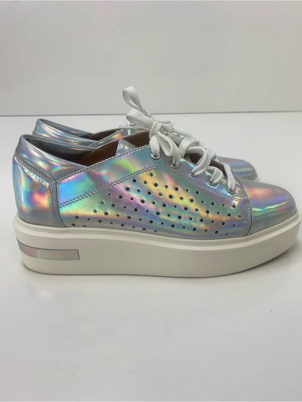 Paolo Iridescent Holographic Lace-Up Sneakers - White Laces